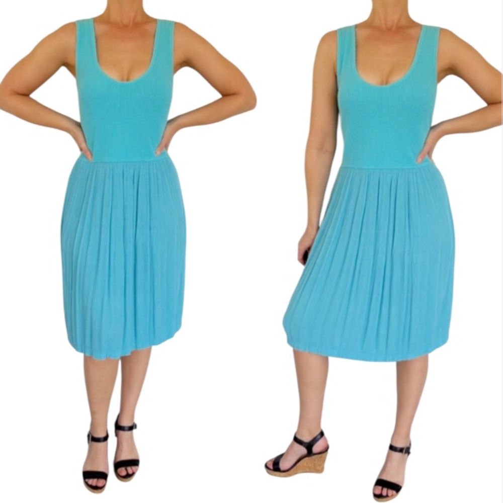 Vintage Y2K Barbara Lesser Aqua Knit Fit & Flare Sleeveless Dress size large